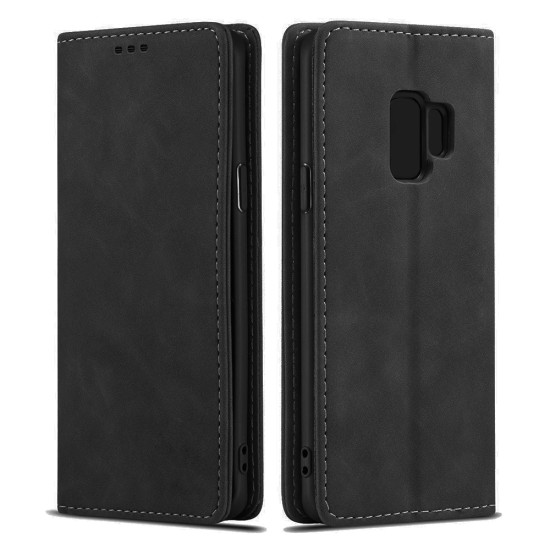 Leather Flip Cover with Internal Pocket for Samsung Galaxy S9 Plus Black